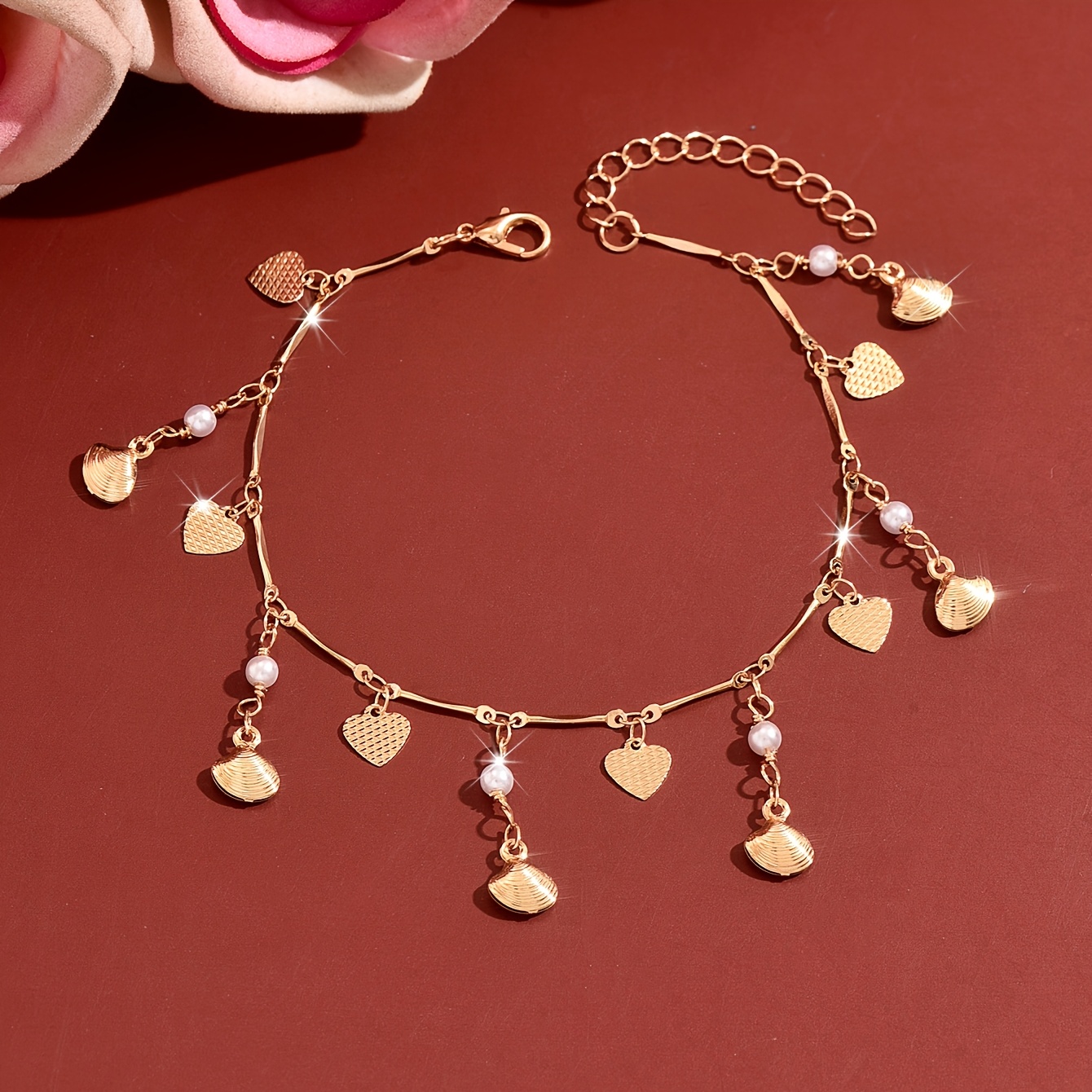 Women's Faux Shell Heart Pendant Anklet for Beach Style